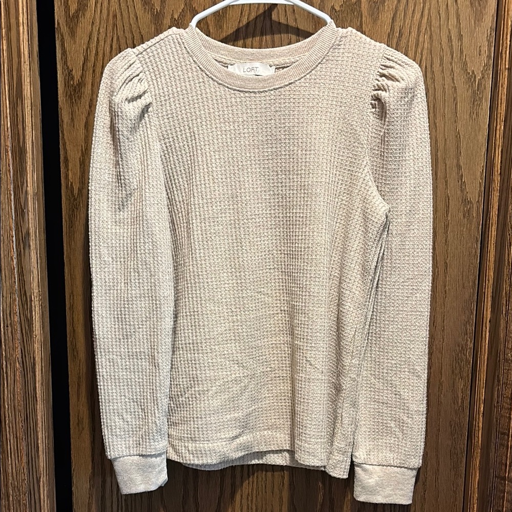 LOFT Beige Waffle Knit Long Sleeve Top